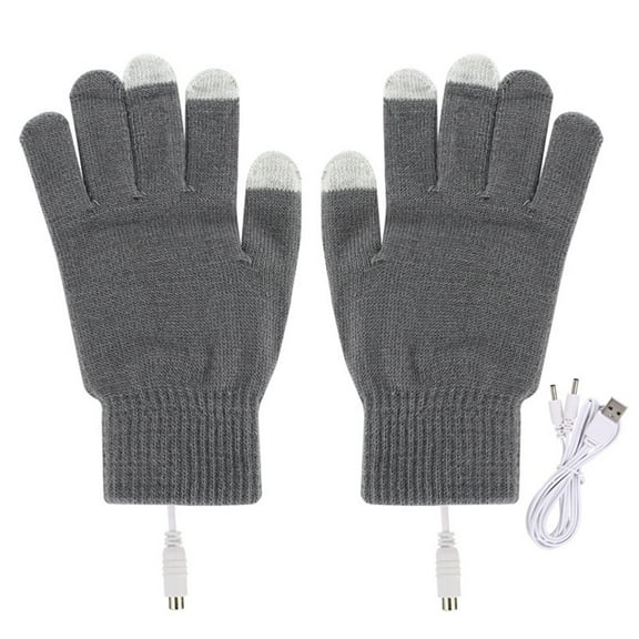 Besufy 1 Pair Women Electric Heated Gloves Knitted Fabric Keep Warm Warm Heating Gloves Sports Accessory Grey