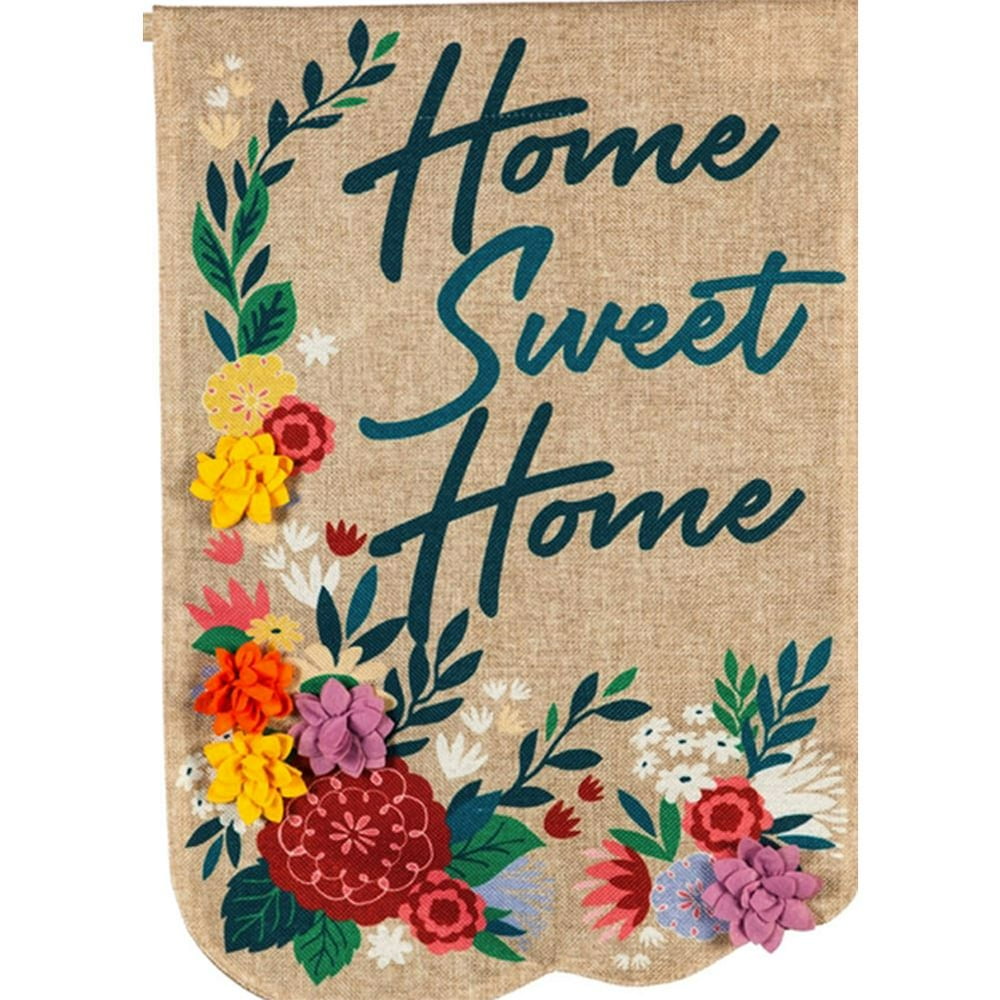 Evergreen Burlap House Flag - Floral Home Sweet Home, High Quality