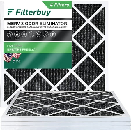 

Filterbuy 25x25x1 MERV 8 Odor Eliminator Pleated HVAC AC Furnace Air Filters with Activated Carbon (4-Pack)