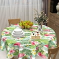 thumbnail image 5 of Flamingo Tablecloth Round 60 Inch Summer Tropical Floral Green and White Stripes Table Cloth Circular Palm Leaves and Flower Table Cover Washable Wipeable Polyester Tabletop for Dining Kitchen Decor, 5 of 6