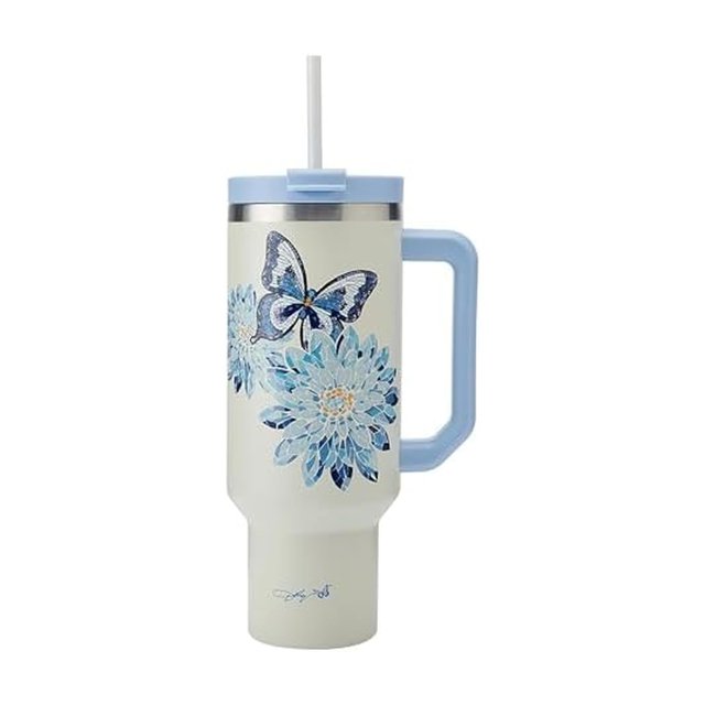 Vaso Dolly Parton Con Asa De Acero Inoxidable Con Aislamiento Al Vacío De Doble Pared Y Tapa Con Pajita, Frío Hasta 24 Horas O Caliente Hasta 8 Horas, 40 Onzas, Joya Azul