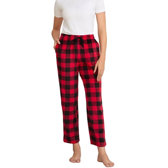 HEARTNICE Womens Fleece Pajama Pants, Ultra Soft Plaid Lounge PJ Bottoms with Pockets,(Buffalo Plaid-Red,M)