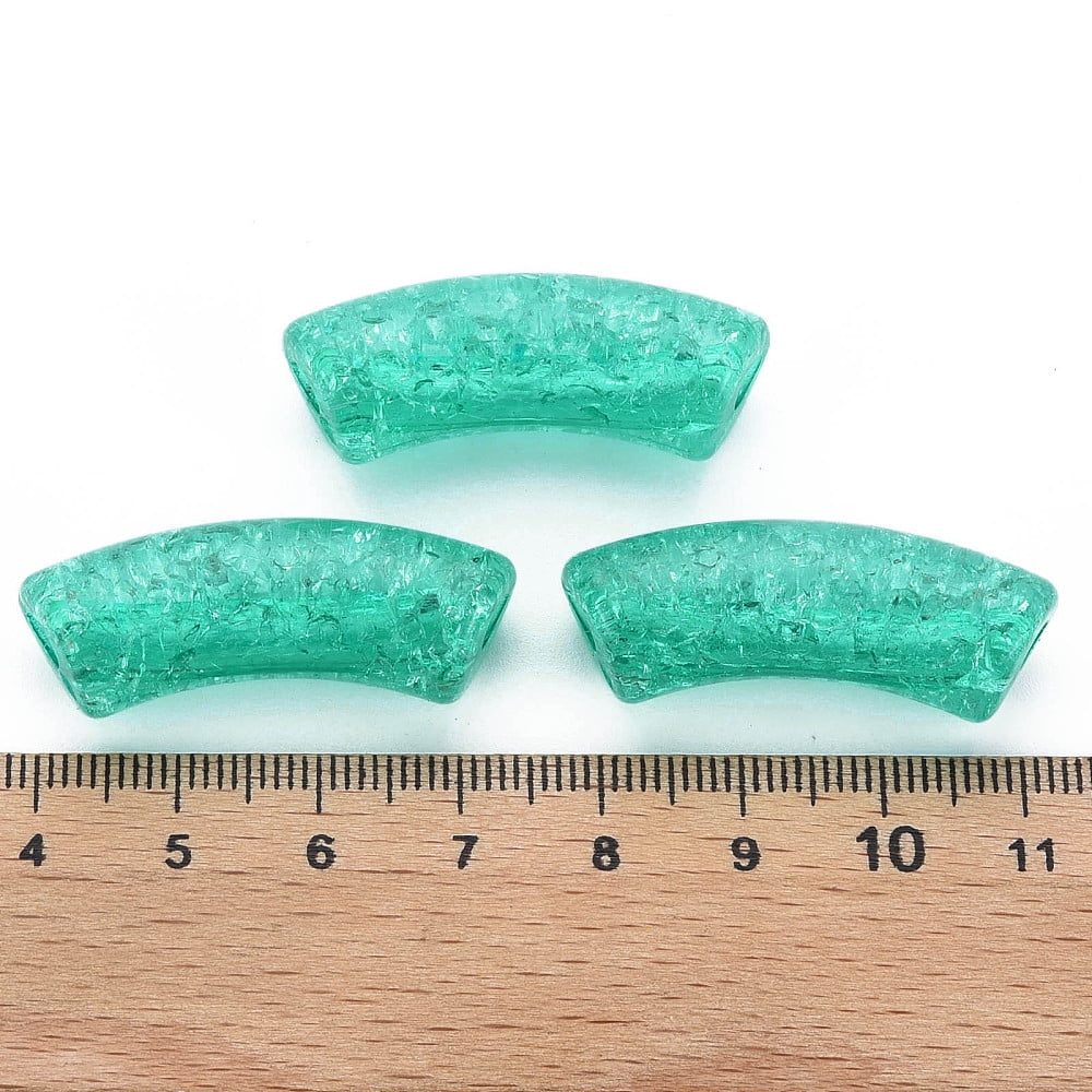 Transparent Crackle Acrylic Beads Curved Tube Mixed Color 32x8x10mm Hole: 1.6mm about 330pcs/500g