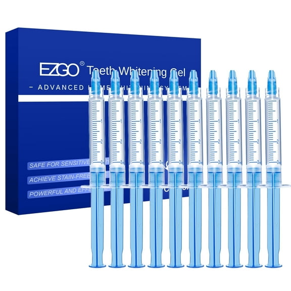 EZGO Teeth Whitening Gel Refills, 10 x 3ml Gyringes Carbamide Peroxide Tooth Bleaching Gel for Teeth Whitening Kit, No Sensitive Teeth Whitener, Dental Clinic Grade