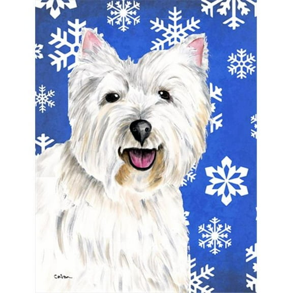 28 x 40 in. Westie Winter Snowflakes Holiday House Size Canvas Flag