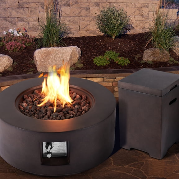 AVAWING Outdoor Propane Firepit Table Set, 50,000 BTU Steel Firepit Table with Tank Holder, Brown