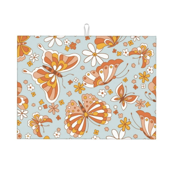 Balery Retro Floral Butterfly Alfombrilla de Secado para Cocina, 18x24 Pulgadas, Súper Absorbente para Platos y Encimeras