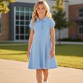 thumbnail image 6 of Girls Uniform Polo Dress Toddler Button Callor Short Sleeve Solid Tennis Dress A-Line Athletic Dresses for Kids,Sky Blue,110, 6 of 10