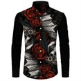thumbnail image 1 of Camisas de lujo con estampado floral 3D de calaveras para hombre camisetas de manga larga con cuello vuelto y botones camisetas de estilo hip hop con personalidad, 1 of 6