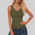 thumbnail image 3 of Women’s Ribbed Tank Top Sleeveless V Neck Fitted Basic Top Soft Stretch Casual Slim Fit Solid Color Summer Layering Shirt for Daily Wear Gym Workout,Army Green S, 3 of 6