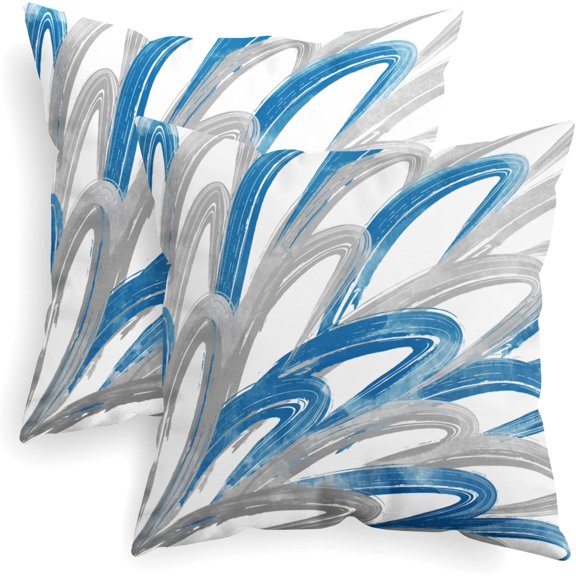 Throw Pillow Cases Pack of 2 Cozy Fleece Two-Tone Abstract Feather Decorative Cushion Covers for Couch Bed Sofa Farmhouse Decoration 20 X 20 Inches Blue Grey