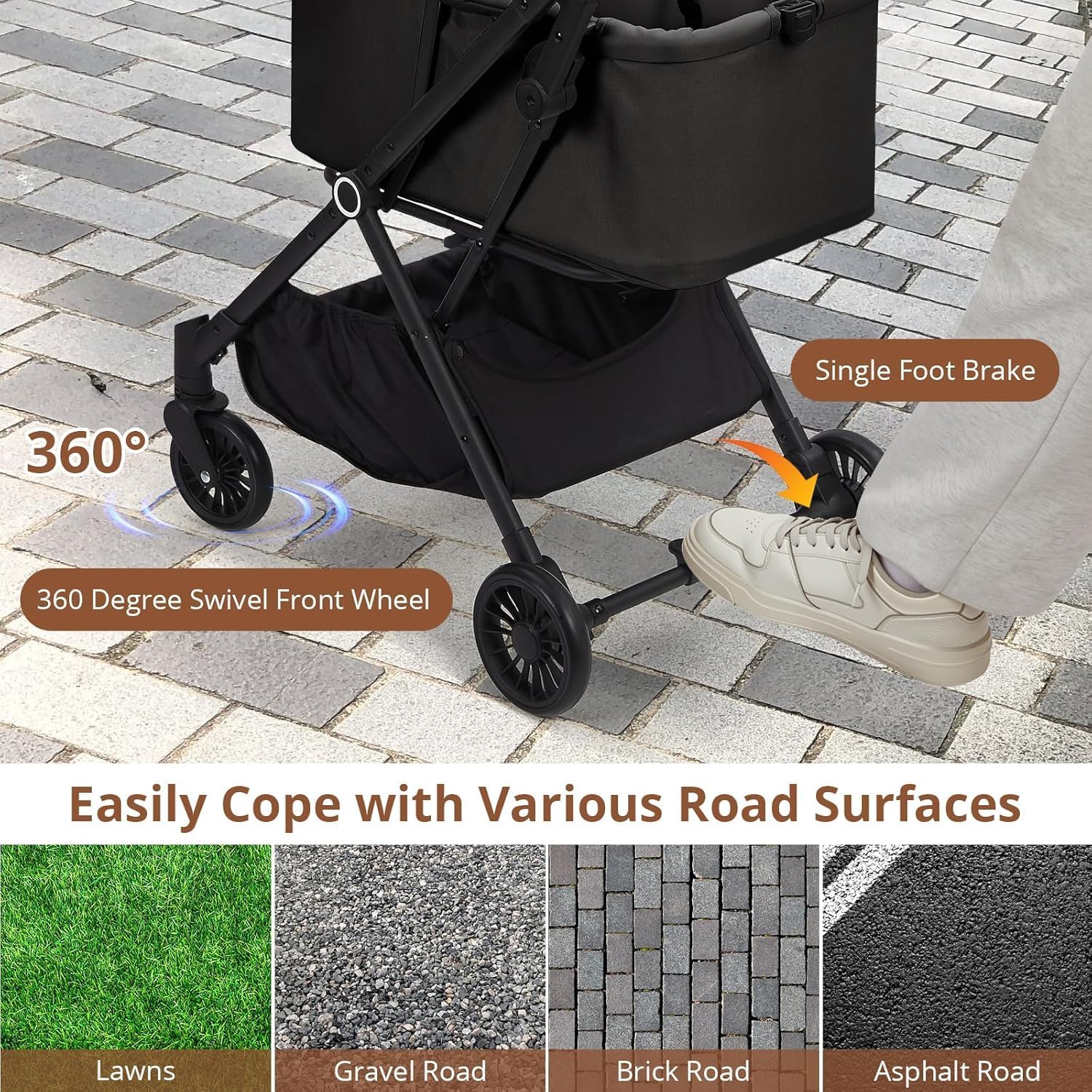 Historyli Dog Stroller-4-Wheel Lightweight Foldable Pet Stroller-50 LBS Capacity,360-Degree Swivel Front Wheels & Foot Brake,Portable Pet Carrier for Small Medium Dogs Cats Puppy