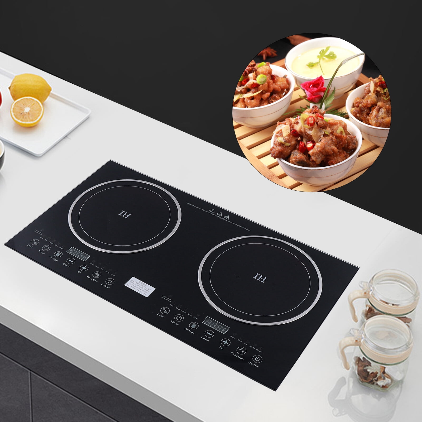 26.77*14.96*2.99 Modern Black Induction Cooktop Electric Cooktop Built-in 2 Burner Glass Cooktop Stove 110V