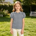 thumbnail image 5 of Bxsruta Girls Puff Sleeve Crew Neck Gingham Top Casual Short Sleeve Pullover for Ages 5-14, 5 of 8