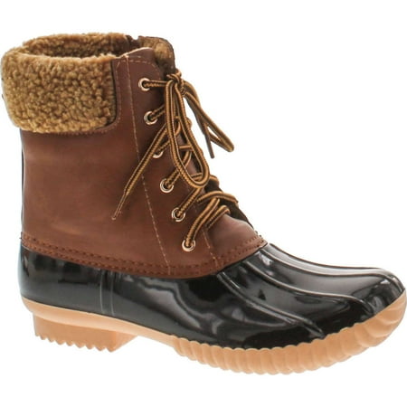 

NATURE BREEZE DUCK-02 Women Stitching Lace Up Side Zip Waterproof Insulated Boot Tan 9