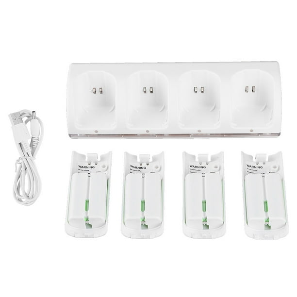 Cargador de estación de carga 4 en 1 blanco con 4 baterías de 2800 mAh para Wii / Wii UremotesBatería de 2800 mAh