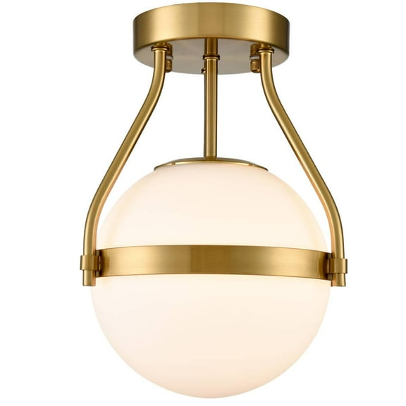 Claxy 8.45" Gold Semi Flush Mount Ceiling Light with Globe Milk Glass Shade