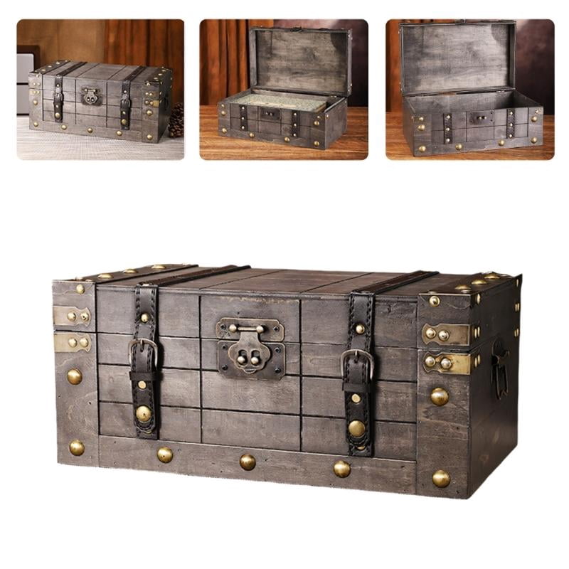 ANXPTIME Wooden Trinket Box with Lock Storage Chest for Jewelry Photos Props Display