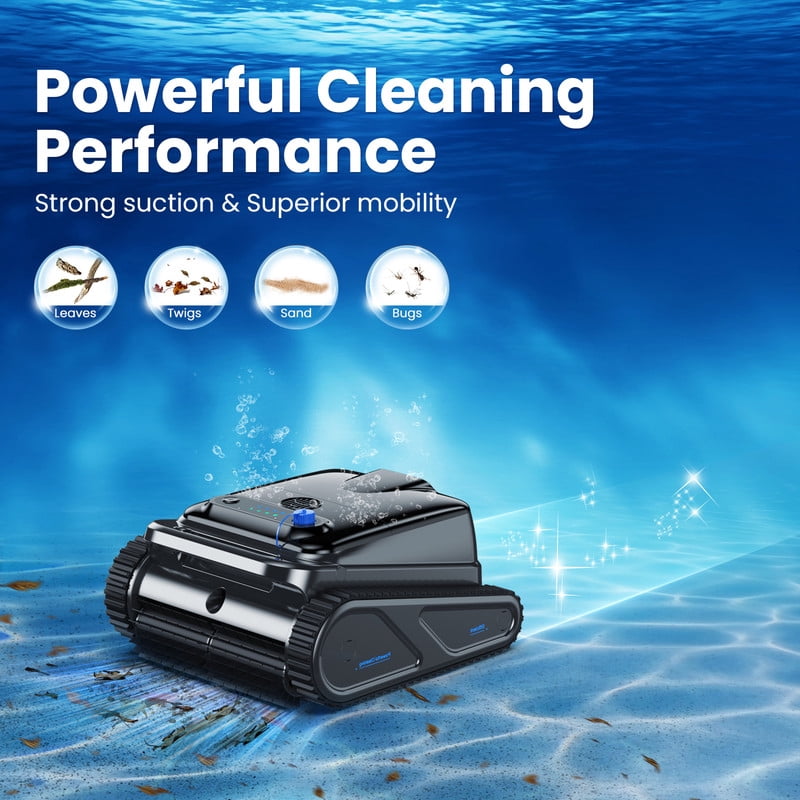 POWEART Cordless Robotic Pool Cleaner, Wall & Waterline Cleaning, 120 Min Runtime, 2152 sq.ft, 4 Modes, 4L Filter, 180μm, for Inground & Above-Ground Pools