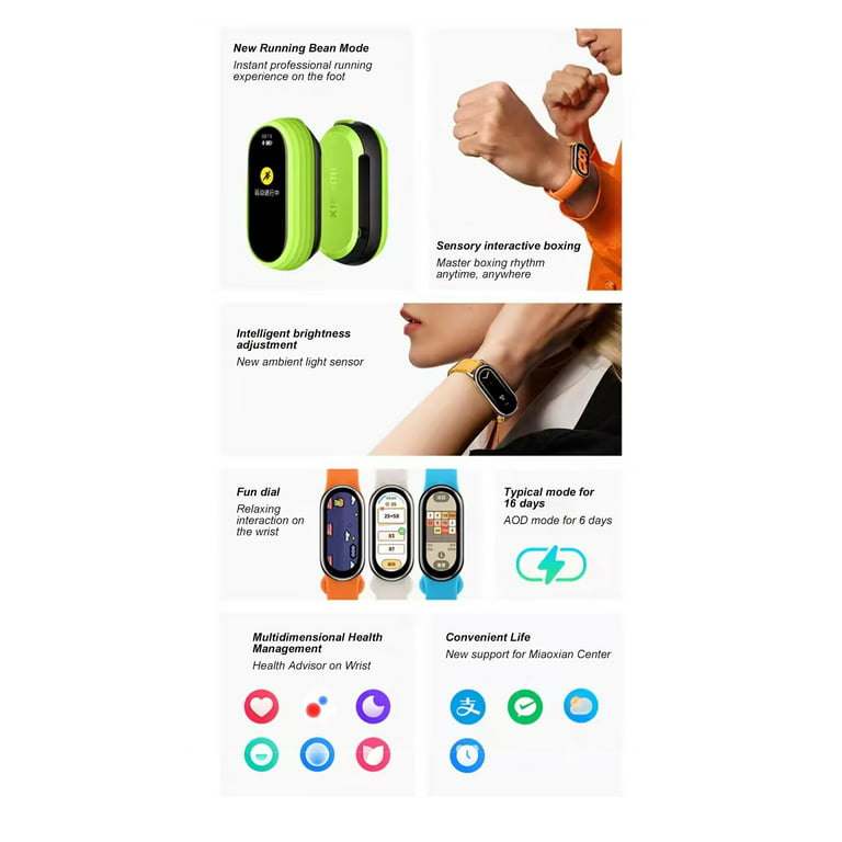 Xiaomi Mi Band 8 Smart Bracelet AMOLED Screen Heart Rate Blood Oxygen  Bluetooth Sport Watch Fitness Traker Smart Watch (Chinese NFC Version  Black) : : Sports, Fitness & Outdoors