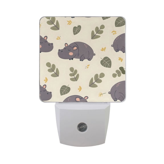 Cute Sleepy Hippo Night Light 2 Pack LED Nightlight Plug into Wall Dusk to Dawn Sensor Soft White
