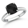 thumbnail image 2 of Gem Stone King 10K White Gold Black Onyx Solitaire Engagement Ring for Women (2.11 Cttw, Cushion Checkerboard 8MM, Gemstone December Birthstone, Available in Size 5, 6, 7, 8, 9), 2 of 4