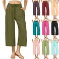 thumbnail image 6 of AherBiu Capri Pants for Women Lightweight Summer Casual Loose Fitted Drawstring High Waisted Straight Leg Capris with Pockets, 6 of 7