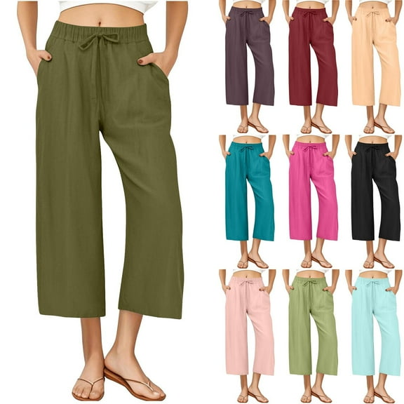 Bmawag Womens Trousers Plus Size Leisure Sport Yoga Pants Elastic Waist Straight Leg Casual Loose Fit Solid Color Long Pants for Women with Pockets Mint Green M