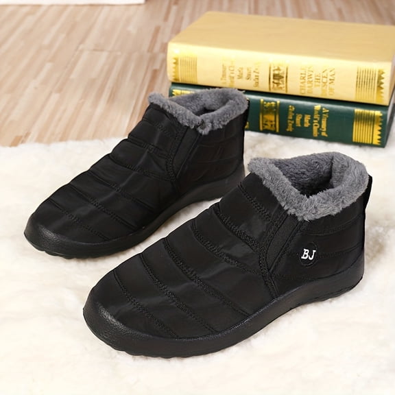 Men's Snow Boots, Warm Fleece Cozy Non-slip Ankle Boots Plush Comfy Outdoor Hiking Shoes Lined Trekking Shoes, Winter