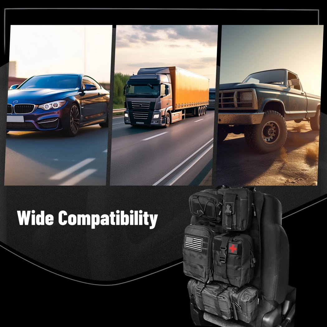 Universal Tactical Car Seat Back Organizer Bag,Molle Seat Back Organizer Panel with 5 Detachable Molle Pouches,Car Panel Organizer for Car Truck Ford Jeep Vehicle