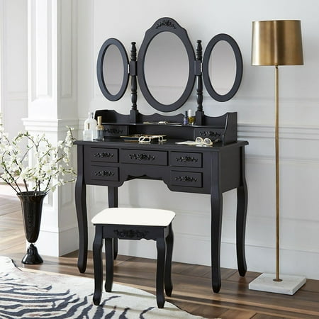 Ktaxon Black Dressing Table Makeup Desk Set 360 Rotation 3