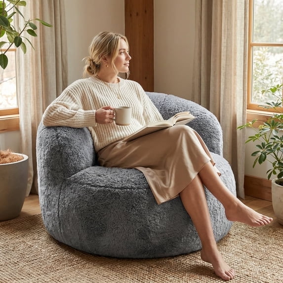 Fulsmile Bean Bag Chair Large Plush Chairs for Adults Giant Beanbag Chair Bean Bag Sofa with Stuffed Memory Foam Bean Lounger Chair for Reading Gaming Relaxing, Grey