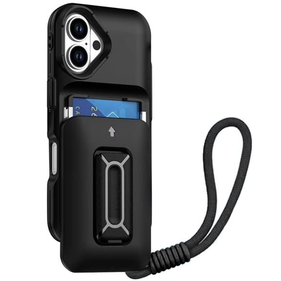 XPM for Apple iPhone 17 Phone Case, Wallet Case with 2- Credit Card Holder, Wrist Strap & Kickstand Hybrid Shockproof TPU Cover for Apple iPhone 17 (6.3") (Black)
