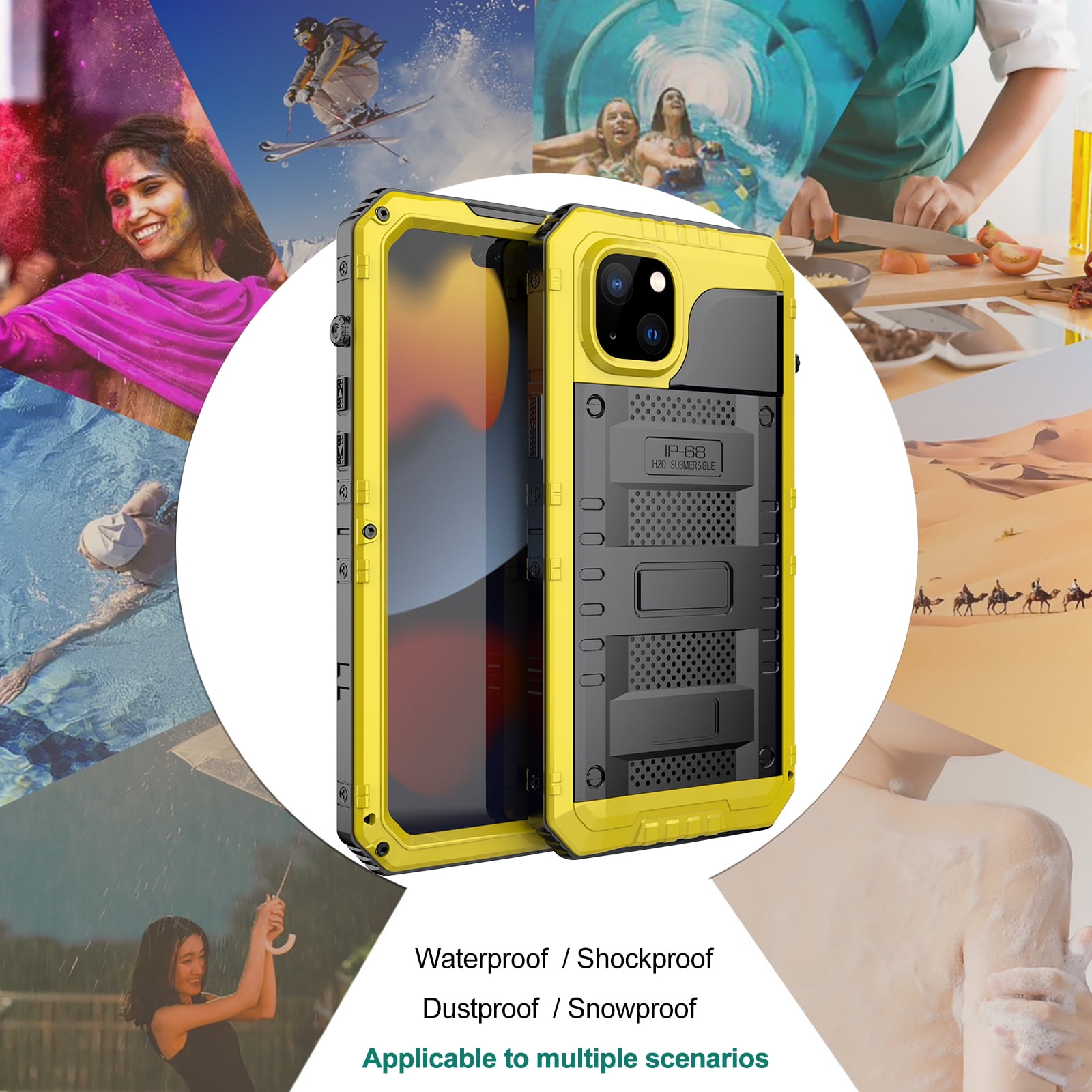 for iPhone 11 Case, Military Grade IP68 Waterproof Dustproof Shockproof Full Body Sealed Underwater Case with Built-in Screen Protector Heavy Duty Metal Rugged Defender Phone Case,Yellow