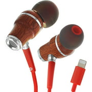 Symphonized NRG MFI Earbuds, Certified Lightning Earbuds Compatible with iPhone/iPad/iPod, Premium Genuine Bubinga Wood in-Ear Noise Isolating Earphones (Red)