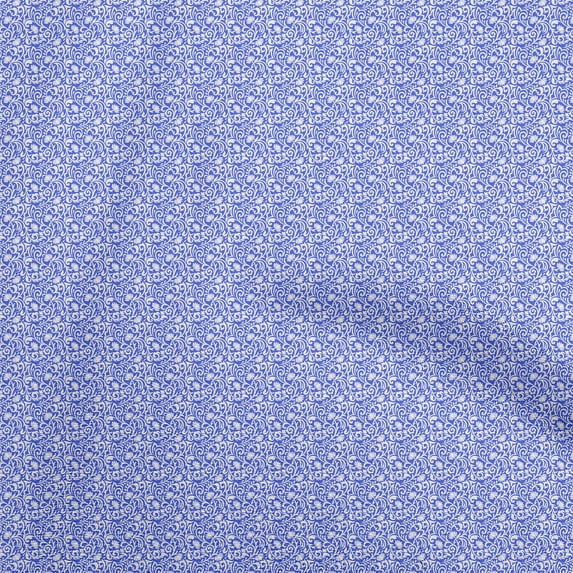 oneOone Cotton Poplin Twill Medium Blue Fabric Asian Block Fabric For Sewing Printed Craft Fabric By The Yard 56 Inch Wide