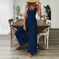 thumbnail image 2 of ZEHJUHAN Women's Solid Color V-Neck Wide Leg Jumpsuit with Adjustable Straps Back Tie Backless Design Summer Vacation Wear Dark Blue，XXL, 2 of 5