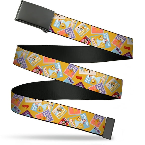 Adjustable Belt, Clamp Buckle, Cut-to-Fit, The Wizard of Oz Characters Scenes and Icons Collage Yellow