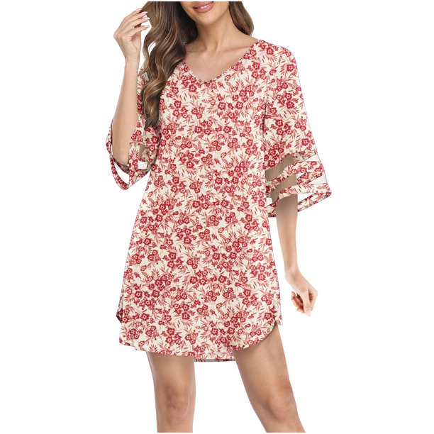 Moda Mujer Verano Impresión Causal V-Cuello 1/2 Manga Vacaciones Mini Vestido Fridja yut3126