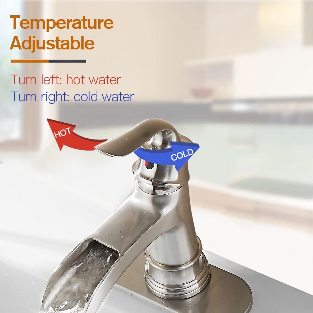 Kede Waterfall Faucet Bathroom Faucet Single Handle One Hole Brushed Nickel Finish Large Spout Lavatory Faucets Waterfall Faucet (Brushed Nickel)