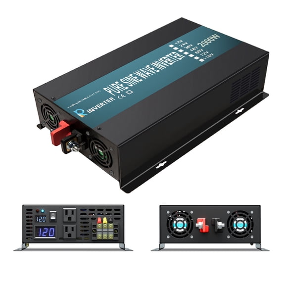 WZRELB Pure Sine Wave Inverter 2000 Watt 12V DC to 120V AC Power Converter Car Truck Solar System