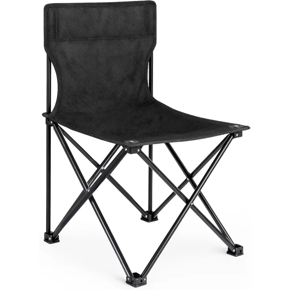 YSSOA Portable Folding Camping Chair for Adult with Carry Bag, Collapsible Anti-Slip Padded Oxford Cloth Stool for Hiking, Fishing, Gardening, Picnic, Small, Black