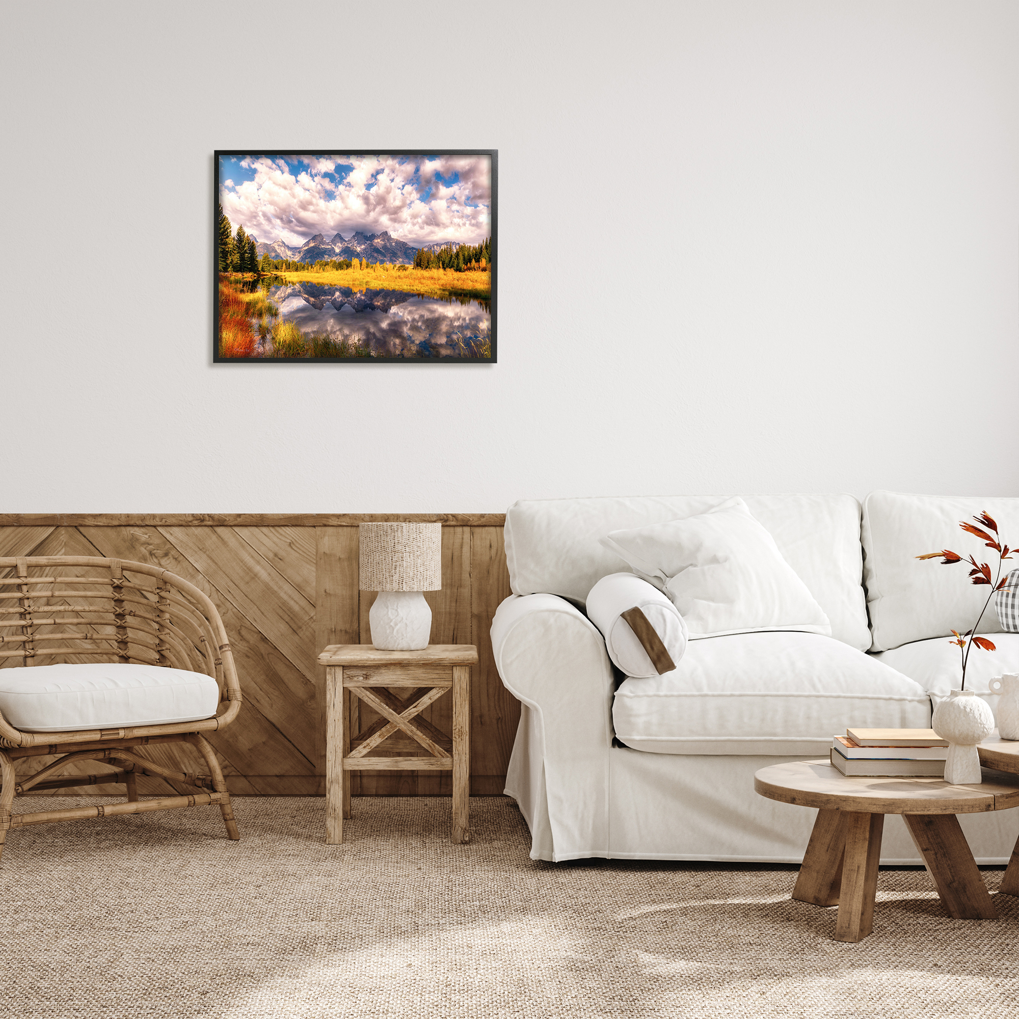 Stupell Industries Cloudy Mountain Pond Nature Photography Black Framed Art Print Wall Art, 30 x 24