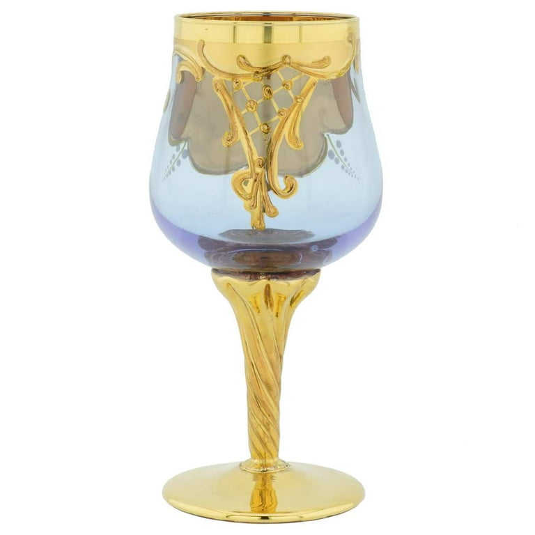 Set of Two Murano Glass Wine Glasses 24K Gold Leaf - Red