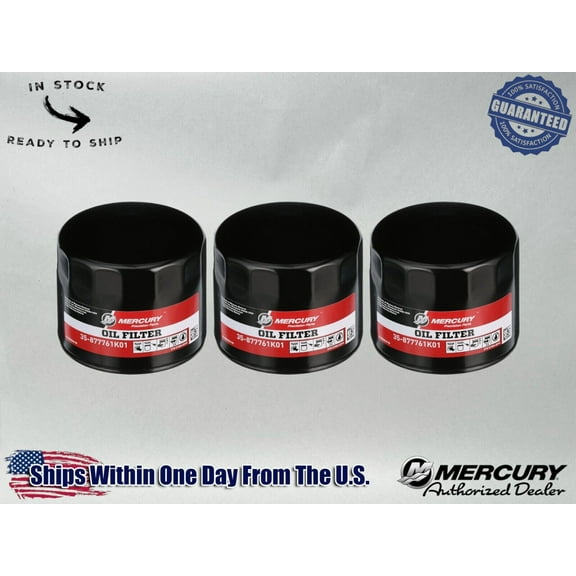 Mercury OEM Outboard Oil Filter for 75-115hp and 150hp EFI 877761K01-3PACK