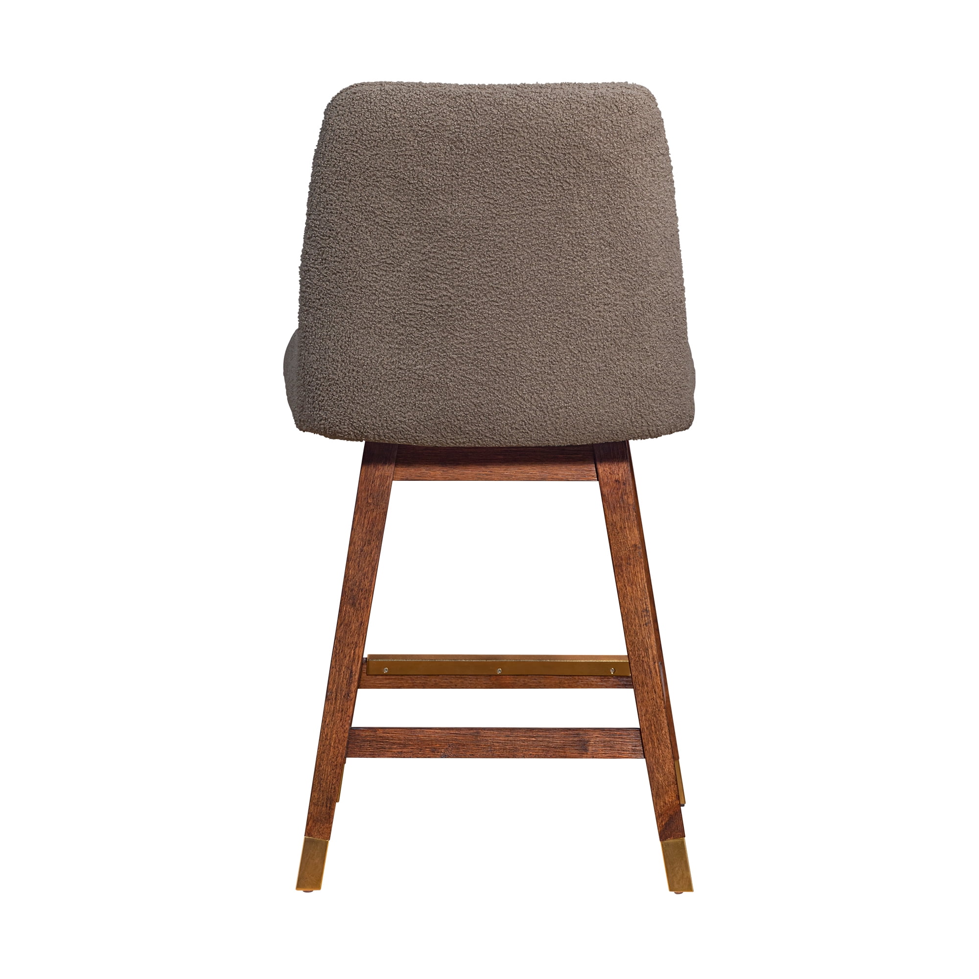 Amelia Swivel Counter Stool in Brown Oak Wood Finish with Taupe Boucle Fabric - Set of 4
