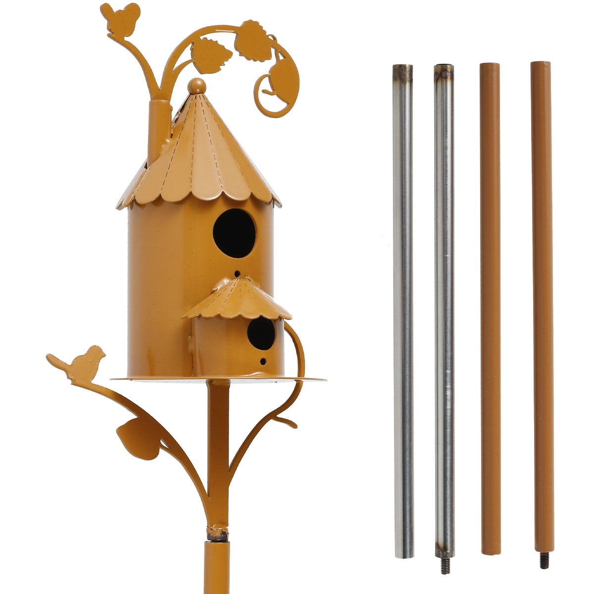 ODOMY Outdoor Metal Rustic Birdhouse Stake,Bird Cottage with Pole
