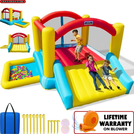Sportspower My 1st Jump N Play Inflatable Bounce House with Slide & Ball Pit for Kids, 150" x 162" x 81.6", 400W Blower Included