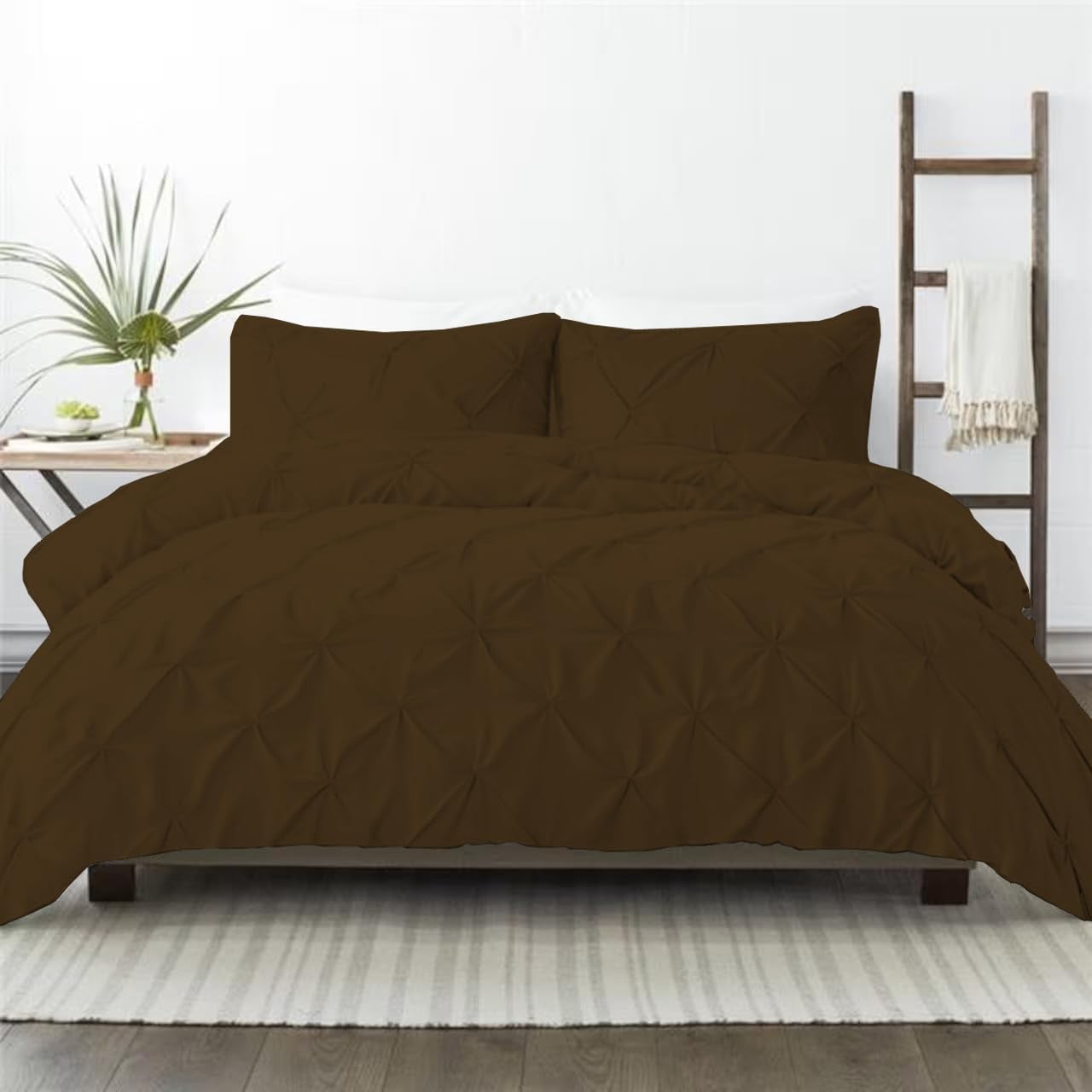 1 Piece Pinch Pleated Duvet Cover 100% Cotton 1000 TC with Zipper Closure & Corner Ties Pintuck Bedding Duvet Cover - Super King Size (116" x 98") Inch, Chocolate Solid