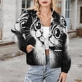 thumbnail image 3 of Jackets for Women Winter Coat Jackets Flannel Stand Collar Jacket(Black White Cat Art Print,Size:S-4XL), 3 of 7